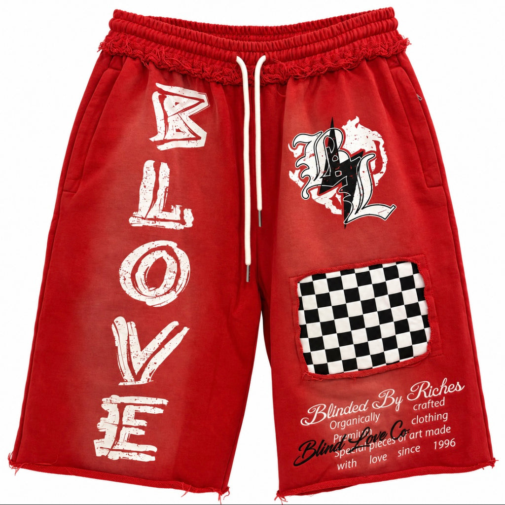 B.Love 3/4 Checker Shorts In Garment Dyed Red