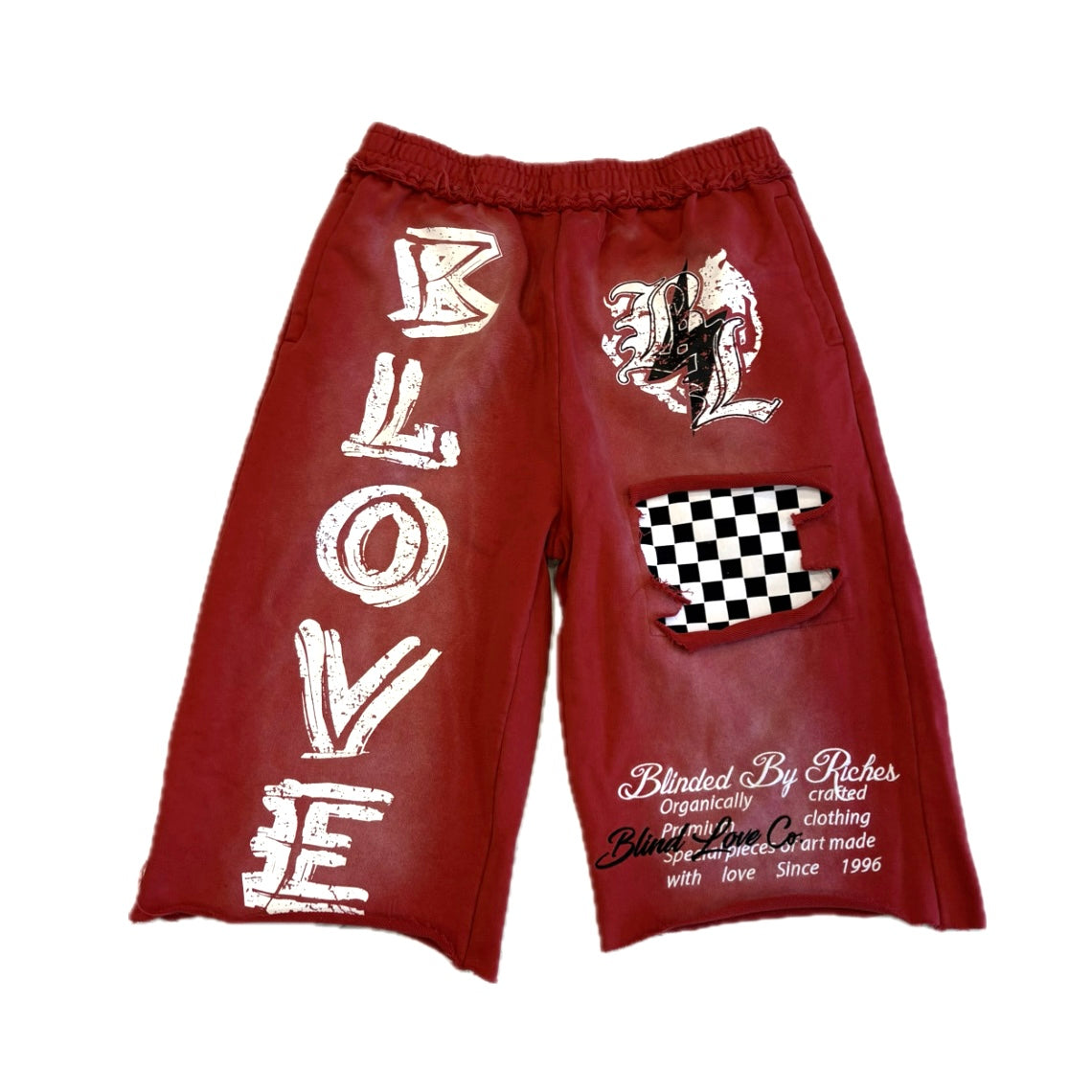 B.Love 3/4 Checker Shorts In Garment Dyed Red